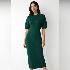 & Other Stories Flared Rib Midi Dress Green Size XS